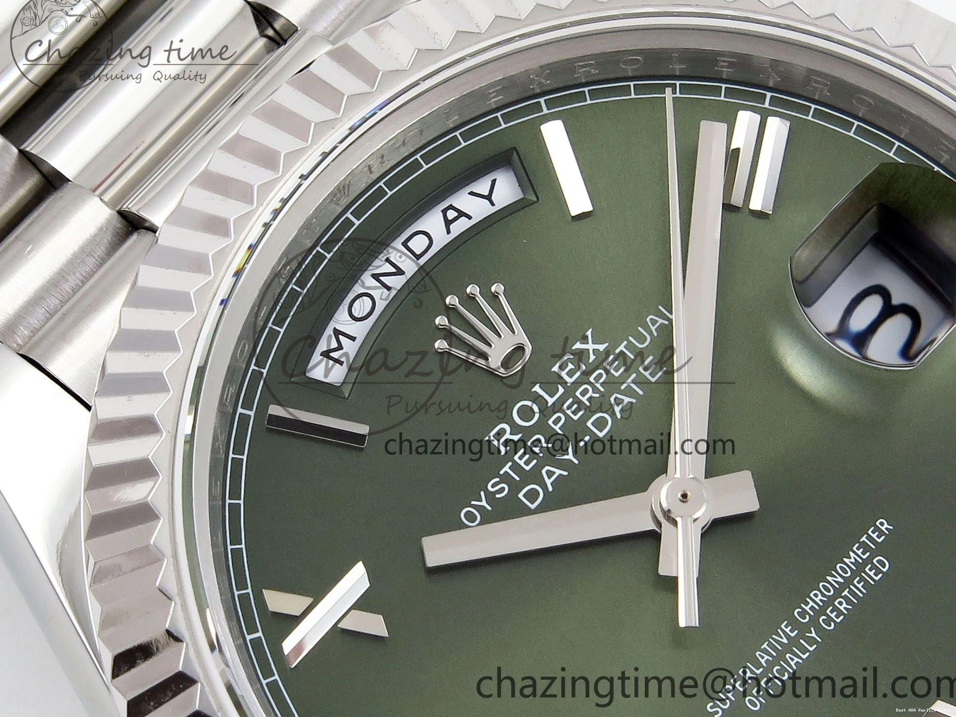 Best AAA Replica Sites Bracelet JDF 1440 V3 904L on TravelReady (Gain President 40 DayDate Weight) Steel VR3255 SS Dial Green Roman 1218